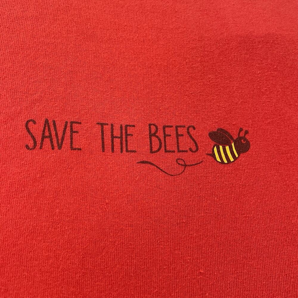 Save the Bees Long Sleeved T-Shirt Men's XL Heavyweight Cotton Faded Red 2 Sided